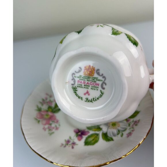 Vintage Paragon Flower Festival Teacup & Saucer Set, Pink Purple Floral, England - Picture 7 of 15